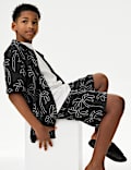 Pure Cotton Textured Palm Tree Shorts (2-16 Yrs)