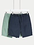2pk Pure Cotton Ripstop Shorts (6-16 Yrs)