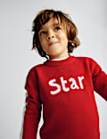 Pull en laine mérinos avec étoiles et slogan (du 2 au 10 ans)
