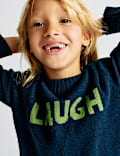 Pull en laine mérinos avec texte « Laugh » (du 2 au 10 ans)