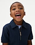 Pure Cotton Ribbed Zip Jersey Polo Shirt (2-8 Yrs)