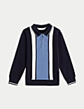 Pure Cotton Striped Knitted Zip Polo Shirt (2-8 Yrs)
