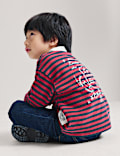 Pure Cotton Striped Graphic Rugby Top (2-8 Yrs)