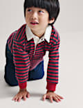 Pure Cotton Striped Graphic Rugby Top (2-8 Yrs)
