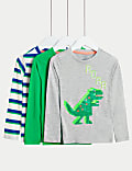 Lot de 3&nbsp;hauts en coton à motif dinosaure et rayures (du&nbsp;2 au 8&nbsp;ans)