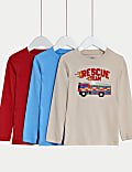 Lot de 3&nbsp;tops 100&nbsp;% coton à camion de pompier (du 2&nbsp;au 8&nbsp;ans)
