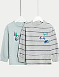 2pk Cotton Rich Transport Graphic Tops (2-8 Yrs)