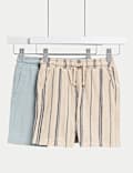 2pk Pure Cotton Striped Shorts (2-8 Yrs)