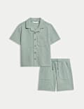 Ensemble 2 pièces 100 % coton avec chemise et short à motif gaufré (du 2 au 8 ans)