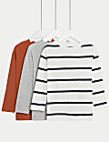 3pk Cotton Rich Striped and Plain Tops (2-8 Yrs)