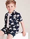 Conjunto de 2 piezas, pantalón corto y camisa, 100&nbsp;% algodón con estampado de tortugas (2-7&nbsp;años)