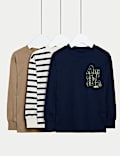 3pk Pure Cotton Graphic Stripe T-Shirts (2-8 Yrs)
