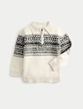 Pullover aus Baumwollmischgewebe mit Reißverschluss und Norwegermuster (1–10 J.)