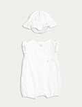 2pc Pure Cotton Romper and Hat (7lbs-12 Mths)