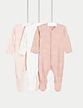 3pk Pure Cotton Bunny & Heart Sleepsuits (5lbs-3 Yrs)