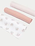 3pk Pure Cotton Plain & Floral Muslin Squares