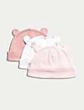 3pk Pure Cotton Floral Hats (0-1 Yrs)