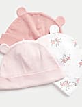 3pk Pure Cotton Floral Hats (0-1 Yrs)