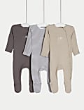 3pk Cotton Rich Striped & Plain Sleepsuits (0-3 Yrs)