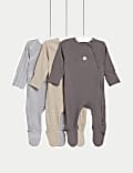 3pk Cotton Rich Striped & Plain Sleepsuits (0-3 Yrs)