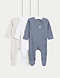 3pk Cotton Rich Striped & Plain Sleepsuits (0-3 Yrs)