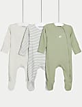 3pk Cotton Rich Striped & Plain Sleepsuits (0-3 Yrs)