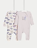 2pk Pure Cotton Elephant Sleepsuits (0-3 Yrs)