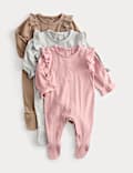 3pk Cotton Rich Frill Ribbed Sleepsuits (6½lbs-3 Yrs)