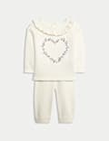 2pc Knitted Floral Heart Outfit (0-12 Mths)