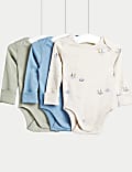 3pk Pure Cotton Plain & Boat Bodysuits (6½lbs-3 Yrs)