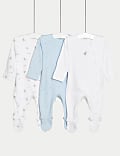 3pk Pure Cotton Rocket & Star Sleepsuits (6½lbs-3 Yrs)