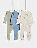 3pk Pure Cotton Nautical & Plain Sleepsuits (0-3 Yrs)