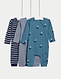 3pk Pure Cotton Nautical & Striped Sleepsuits (0-3 Yrs)