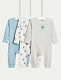 3pk Cotton Rich Nautical Sleepsuits (6½lbs-3 Yrs)