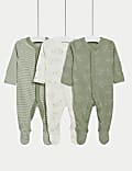 3pk Pure Cotton Whale & Striped Sleepsuits (5lbs-3 Yrs)