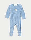 Cotton Rich Velour Striped Bear Sleepsuit (7lbs-1 Yrs)