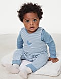 2-teiliges gestreiftes Outfit aus reiner Baumwolle mit Walmotiv (3,2&nbsp;kg–1&nbsp;J.)