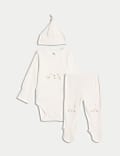 Ensemble 3 pièces en coton à motif lapin (3,2 kg-12 mois)