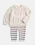 2pc Pure Cotton Striped Knitted Outfit (0-2 Yrs)