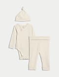 Conjunto de 3 piezas de bodi y gorro en algodón (3 kg-12 meses)