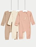 3pk Pure Cotton Waffle Zip Sleepsuits (6½lbs-3 Yrs)