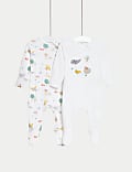 2pk Pure Cotton Farmyard Sleepsuits (6½lbs-3 Yrs)