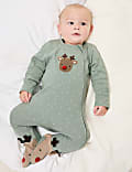 Pure Cotton Reindeer Sleepsuit (7lbs-12 Mths)