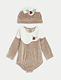 2pc Velour Christmas Pudding Outfit (7lbs-12 Mths)