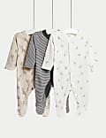 3pk Pure Cotton Giraffe & Striped Sleepsuits (5lbs-3 Yrs)