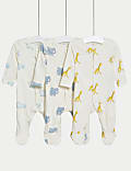 3pk Pure Cotton Safari Sleepsuits (6½lbs-3 Yrs)