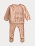 Ensemble 2 pièces avec pantalon en maille 100 % coton (jusqu’au 12 mois)