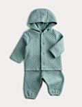 2pc Cotton Rich Quilted Hooded Wrap Outfit (0-12 Mths)