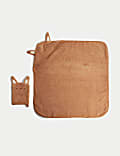 Serviette à capuche et gant de toilette pur coton à motif animal