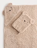 2pc Pure Cotton Bear Hooded Towel & Wash Mitt